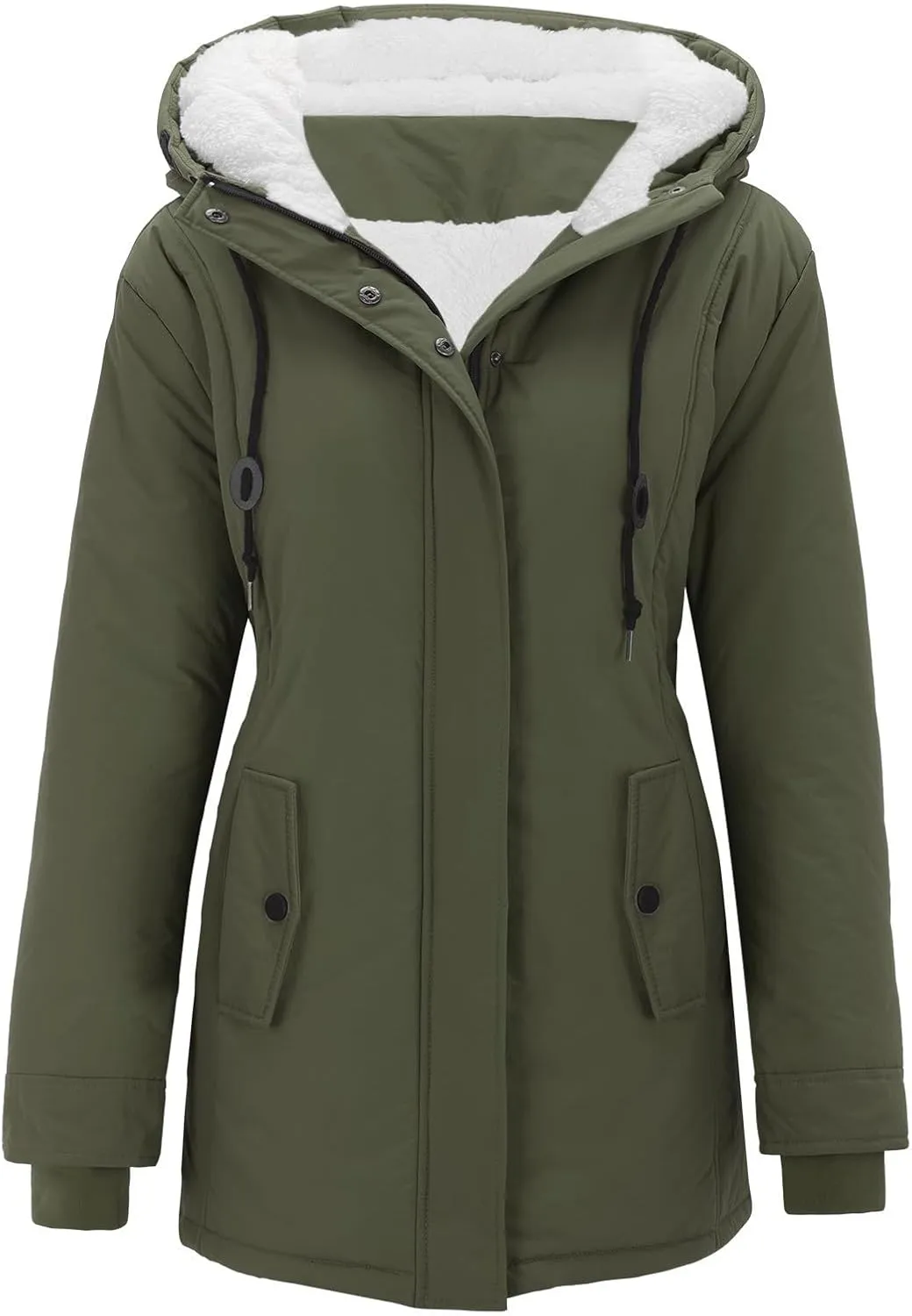 Winter Coats for Women 2024 Long Sleeve Button Down Outdoor Hooded Jacket Sherpa Lined Fuzzy Fleece Comfy Jackets