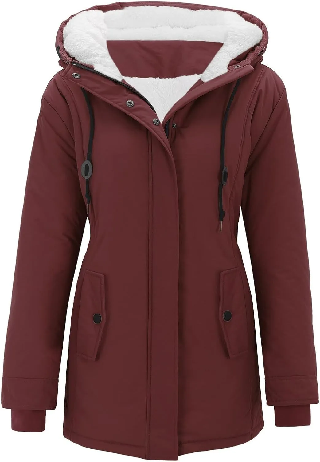Winter Coats for Women 2024 Long Sleeve Button Down Outdoor Hooded Jacket Sherpa Lined Fuzzy Fleece Comfy Jackets