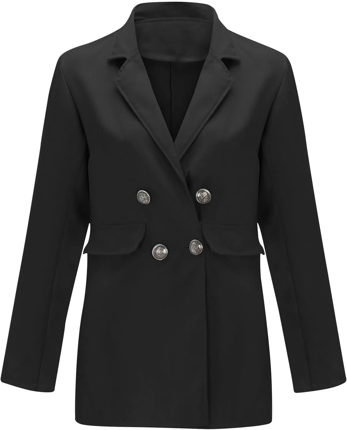 Wkishenl Blazers for Women Casual Long Sleeve Lapel Blazer Jackets Solid Button Open Front Jacket Plus Size Business Coats