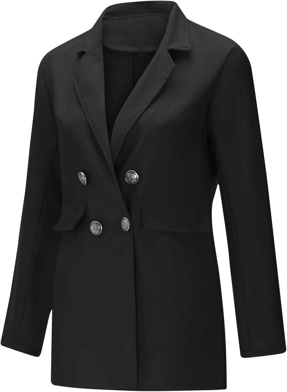 Wkishenl Blazers for Women Casual Long Sleeve Lapel Blazer Jackets Solid Button Open Front Jacket Plus Size Business Coats