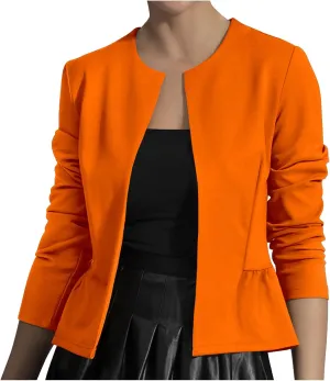 Wkishenl Cropped Blazers for Women Business Casual Long Sleeve Cardigan Solid Open Front Jackets Spring Summer Work Suits