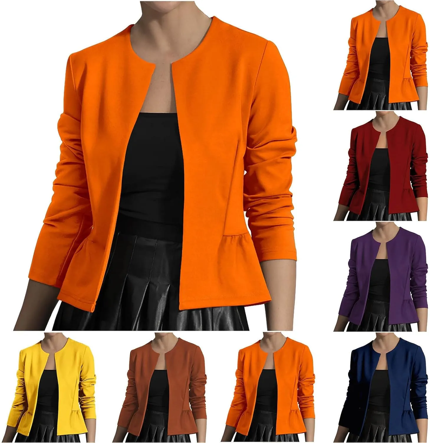 Wkishenl Cropped Blazers for Women Business Casual Long Sleeve Cardigan Solid Open Front Jackets Spring Summer Work Suits