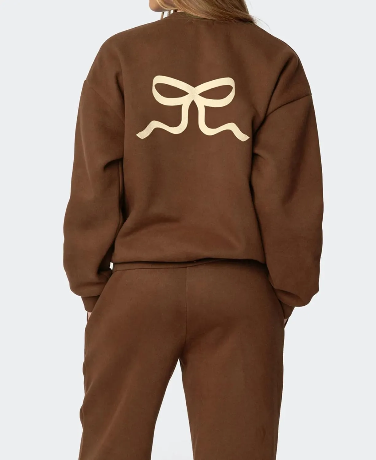 Women 2 Piece Outfits Bow Print Long Sleeve Oversized Sweatshirt Hoodies Baggy Wide Leg Sweatpants Fall Sweatsuits