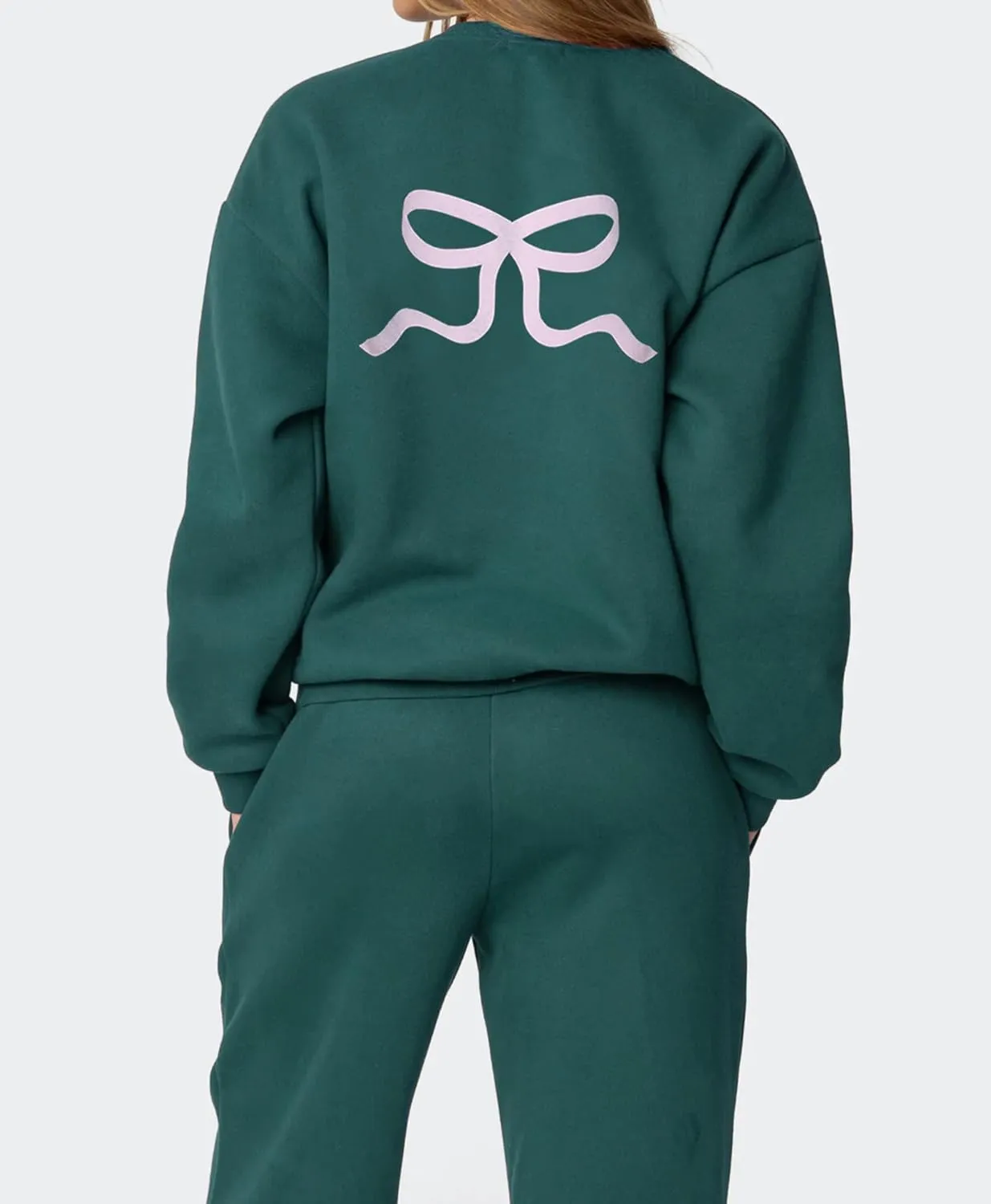 Women 2 Piece Outfits Bow Print Long Sleeve Oversized Sweatshirt Hoodies Baggy Wide Leg Sweatpants Fall Sweatsuits