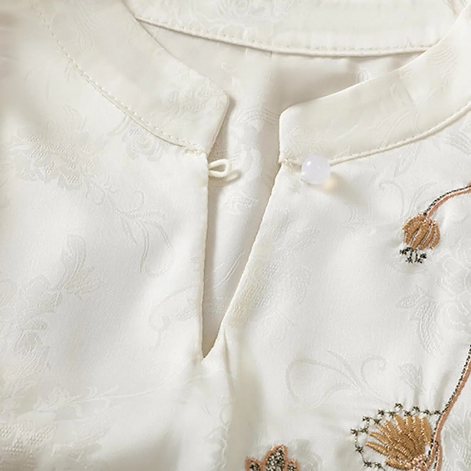 Women 3/4 Sleeve Chinese Blouse Mandarin Collar Suit Shirt Traditional Elegant Floral Embroidery Female Hanfu Tops