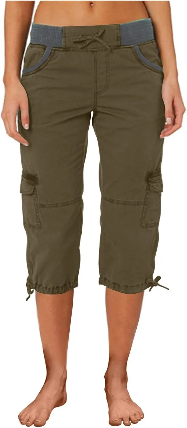 Women Capri Pants for Summer 2024 Casual Cotton Linen Plus Size Capris Lightweight Cropped Cargo Pants with Pockets