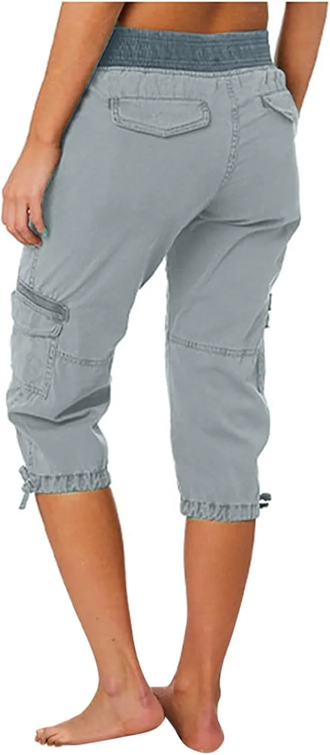 Women Capri Pants for Summer 2024 Casual Cotton Linen Plus Size Capris Lightweight Cropped Cargo Pants with Pockets