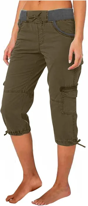 Women Capri Pants for Summer 2024 Casual Cotton Linen Plus Size Capris Lightweight Cropped Cargo Pants with Pockets