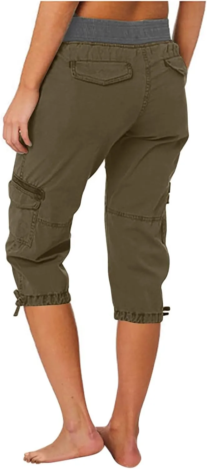 Women Capri Pants for Summer 2024 Casual Cotton Linen Plus Size Capris Lightweight Cropped Cargo Pants with Pockets