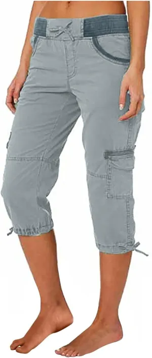 Women Capri Pants for Summer 2024 Casual Cotton Linen Plus Size Capris Lightweight Cropped Cargo Pants with Pockets