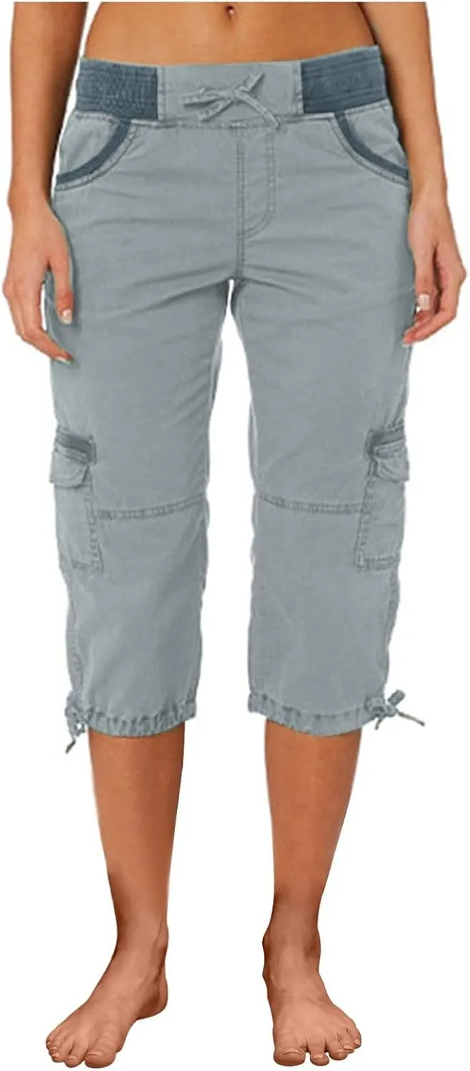 Women Capri Pants for Summer 2024 Casual Cotton Linen Plus Size Capris Lightweight Cropped Cargo Pants with Pockets