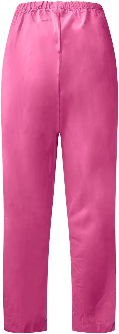 Women Capri Pants for Summer Casual Cotton Linen Plus Size Capris Loose Fitting Soft Cropped Pants with Pockets
