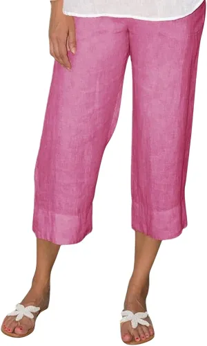 Women Capri Pants for Summer Casual Cotton Linen Plus Size Capris Loose Fitting Soft Cropped Pants with Pockets