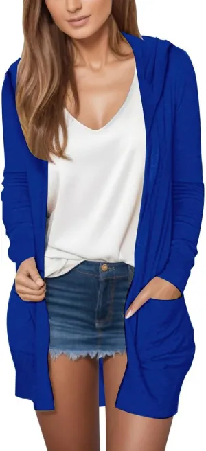 Women Casual Lightweight Open Front Cardigans 2025 Summer Long Sleeve Coat Solid Hooded Long Cardigans with Pockets