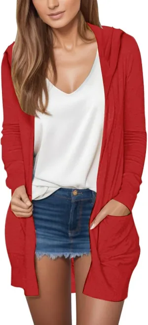 Women Casual Lightweight Open Front Cardigans 2025 Summer Long Sleeve Coat Solid Hooded Long Cardigans with Pockets