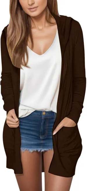 Women Casual Lightweight Open Front Cardigans 2025 Summer Long Sleeve Coat Solid Hooded Long Cardigans with Pockets