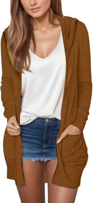 Women Casual Lightweight Open Front Cardigans 2025 Summer Long Sleeve Coat Solid Hooded Long Cardigans with Pockets