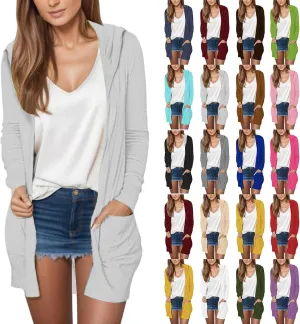 Women Casual Lightweight Open Front Cardigans 2025 Summer Long Sleeve Coat Solid Hooded Long Cardigans with Pockets
