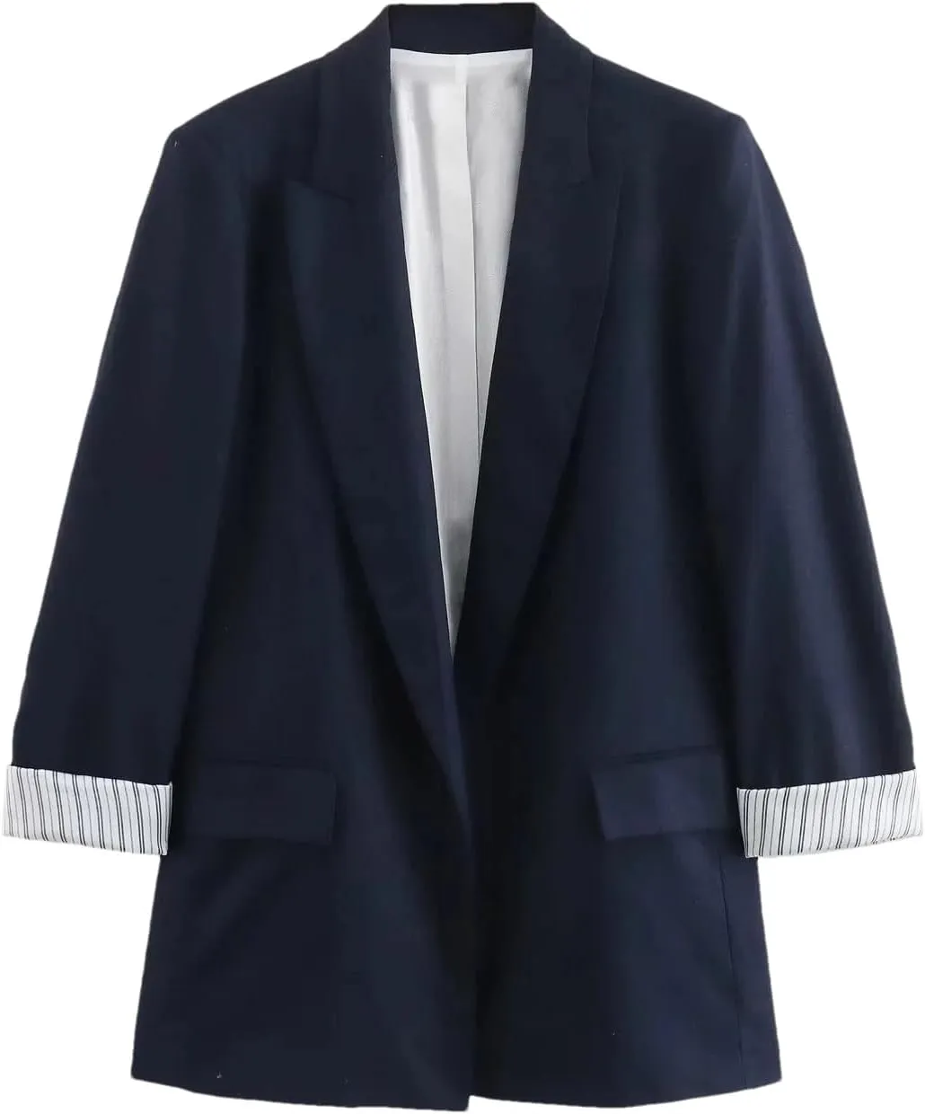Women Faux Linen Colorful Chic Blazer Roll-Up Long Sleeve Office Business Party Host Suit Outwear