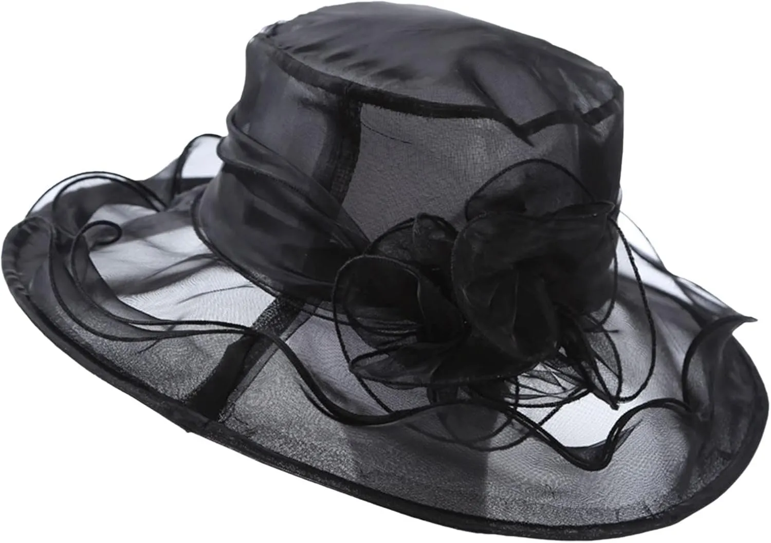 Women Lace Solid Retro Church Hats Wedding Tea Fascinator Hat Bridal Short Brim Roll up Sun Hat Sunshade Hat Fedora
