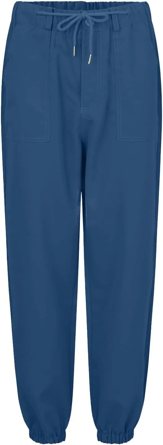 Women Linen Baggy Harem Pants Drawstring Casual Lounge Palazzo 2024 Beach Vacation Tapered Ankle Capris Trousers