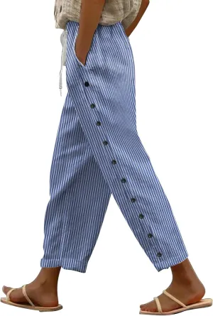 Women Linen Capri Pants Summer Boho with Pockets Wide Leg Cropped Pants for Women Casual Summer Cropped Pants Womens