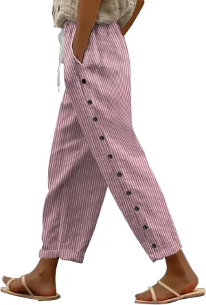 Women Linen Capri Pants Summer Boho with Pockets Wide Leg Cropped Pants for Women Casual Summer Cropped Pants Womens