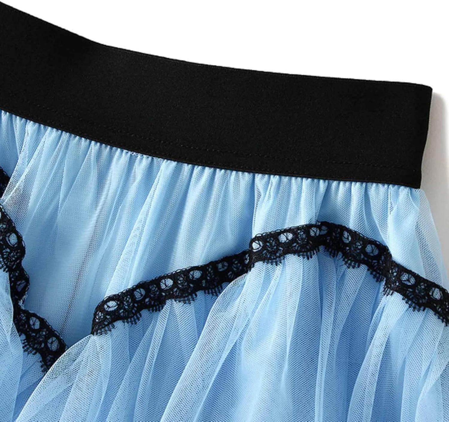 Women Mid Length Skirt Dance Party A Line High Waisted Lace Tulle Tiered Skirt Holiday Party Long Skirt with
