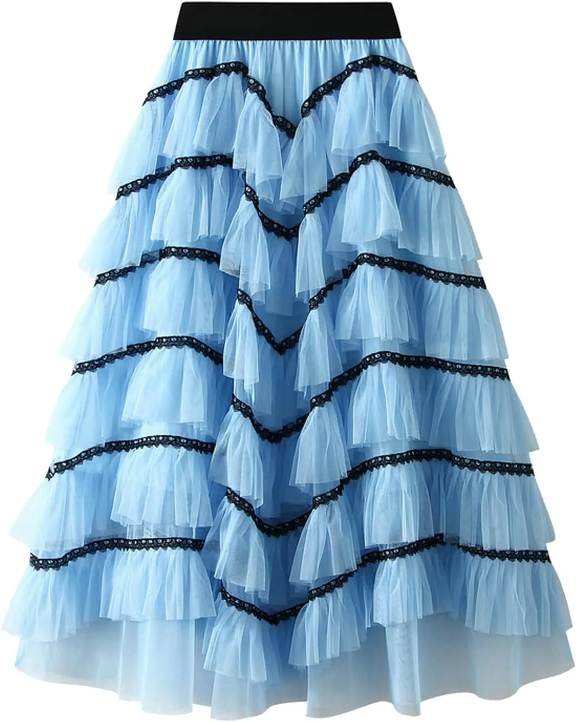 Women Mid Length Skirt Dance Party A Line High Waisted Lace Tulle Tiered Skirt Holiday Party Long Skirt with