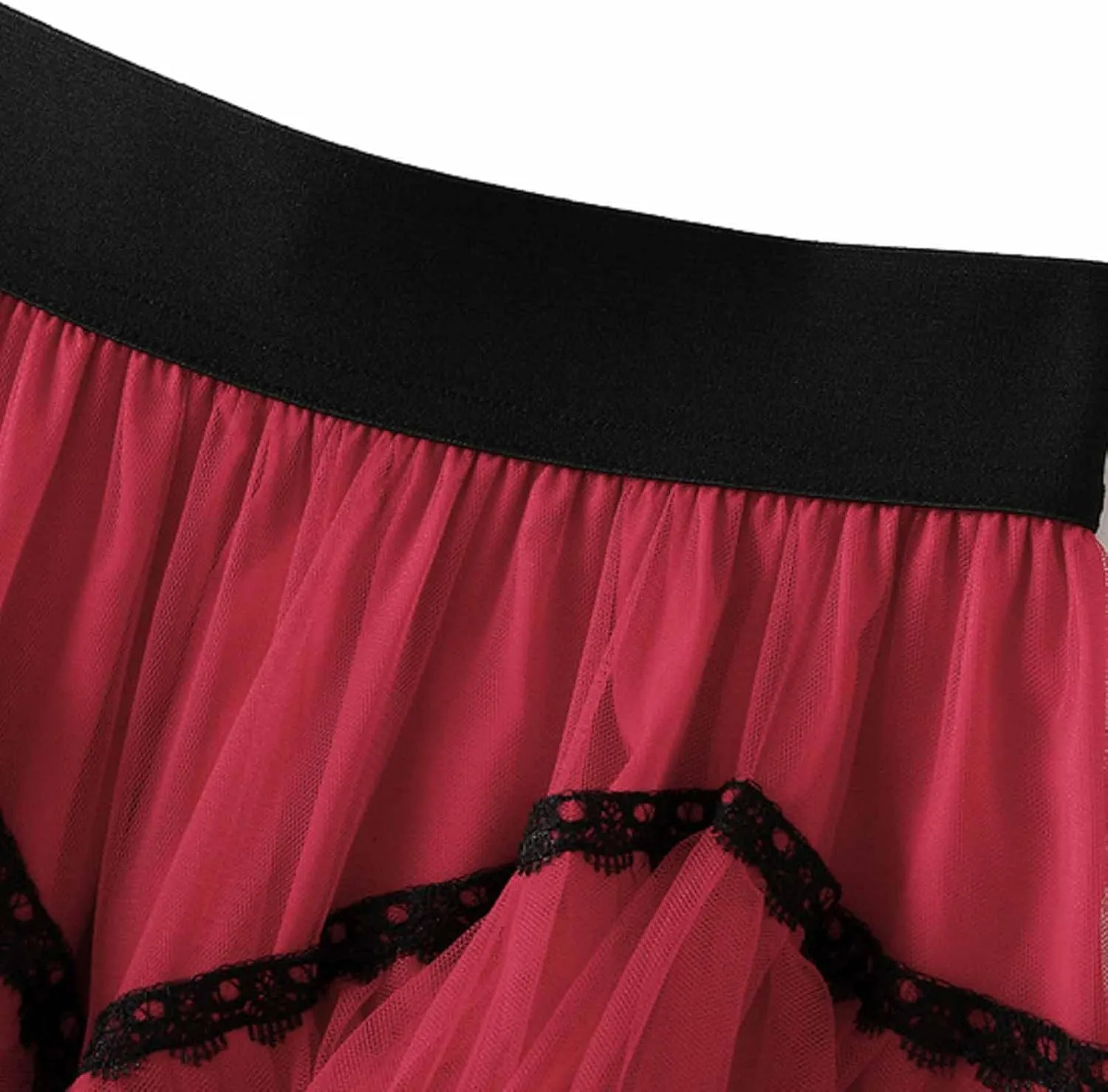 Women Mid Length Skirt Dance Party A Line High Waisted Lace Tulle Tiered Skirt Holiday Party Long Skirt with