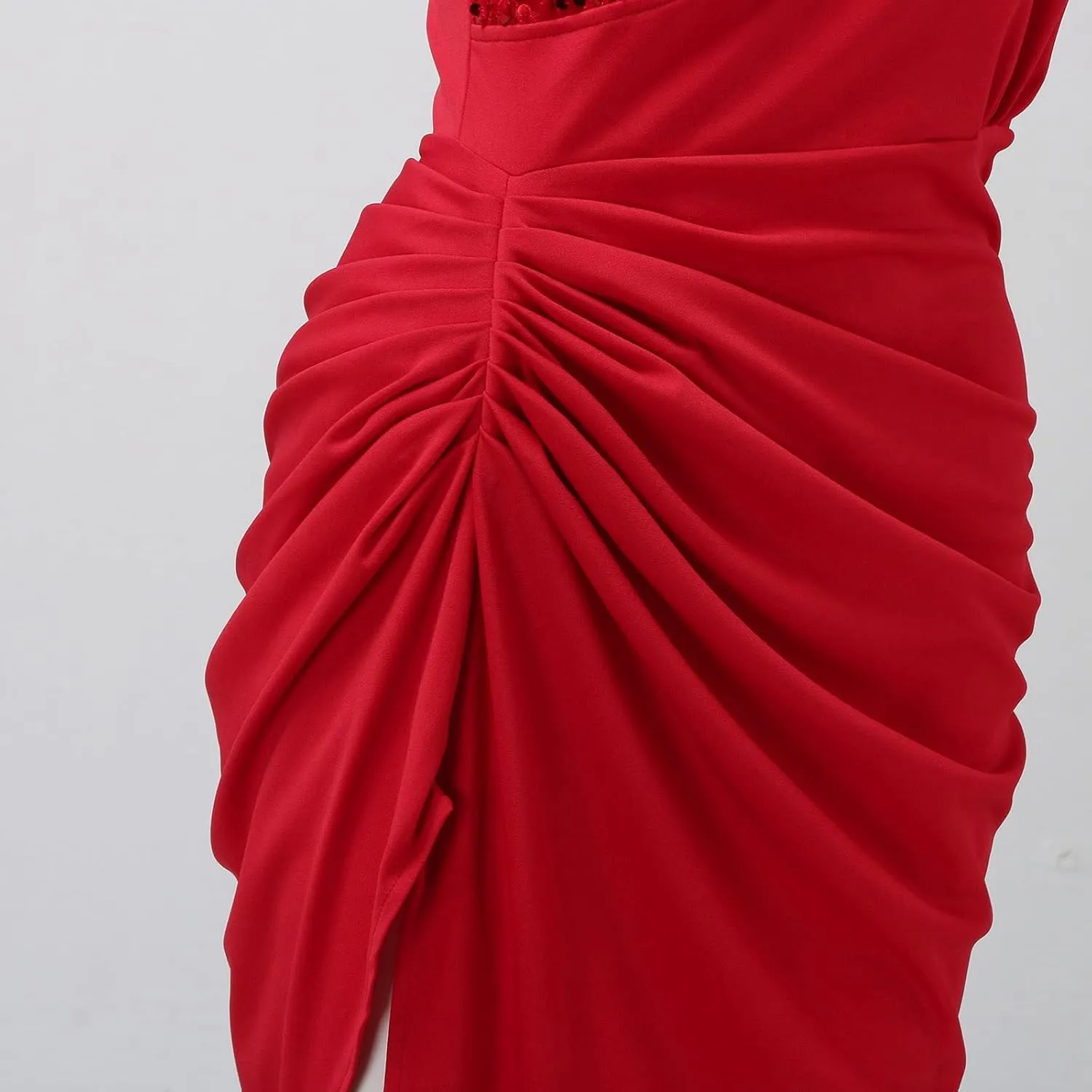Women Ruched Sequin Midi Dress Sleeveless One Shoulder Asymmetric High Split Slip Wedding Guest Cocktail Party Dresses