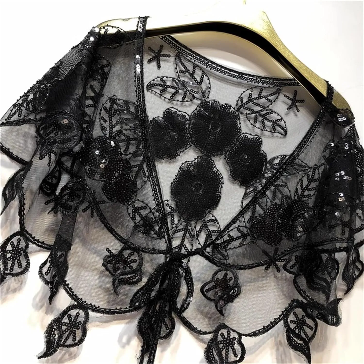 Women Shawl Peplum Sequin Dress Beaded Thin Tie Small Coat Costume Accessories