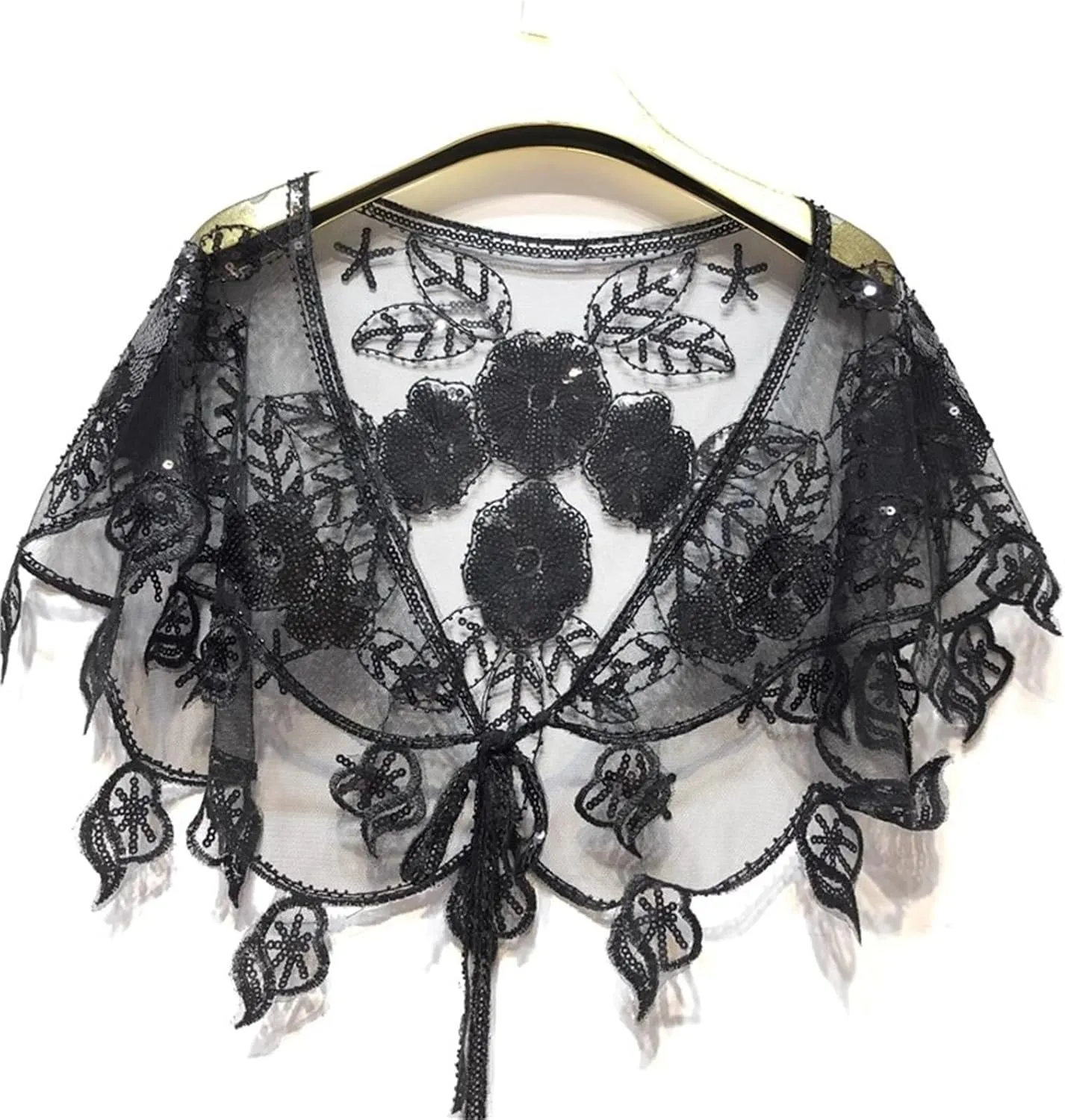 Women Shawl Peplum Sequin Dress Beaded Thin Tie Small Coat Costume Accessories