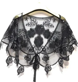 Women Shawl Peplum Sequin Dress Beaded Thin Tie Small Coat Costume Accessories