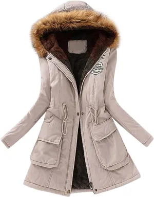 Women Sherpa Lined Jacket Classic Fit Mid-Length Long Sleeve Hooded Jacket Full Zip Open Front Loose Cardigans Coat