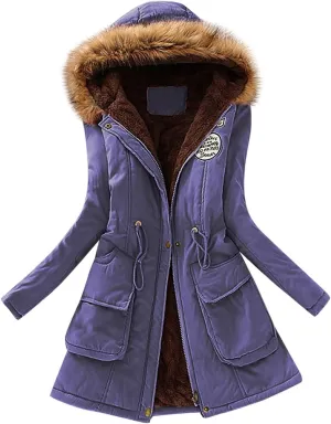 Women Sherpa Lined Jacket Classic Fit Mid-Length Long Sleeve Hooded Jacket Full Zip Open Front Loose Cardigans Coat