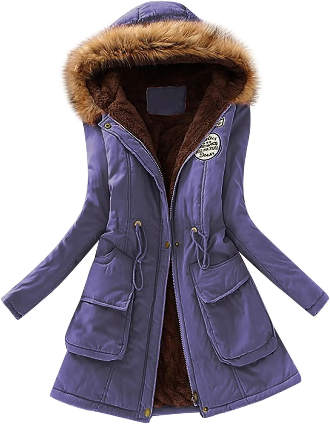 Women Sherpa Lined Jacket Classic Fit Mid-Length Long Sleeve Hooded Jacket Full Zip Open Front Loose Cardigans Coat