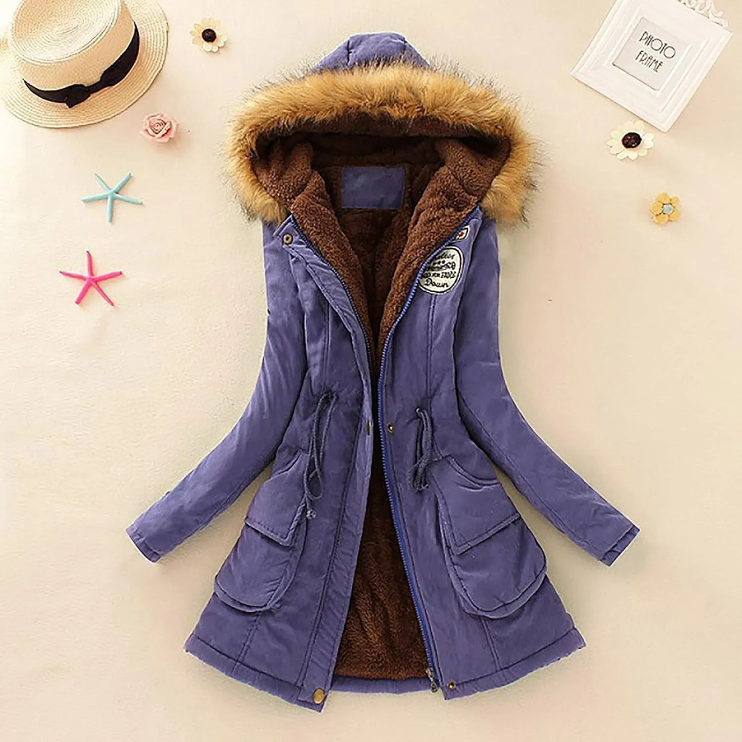 Women Sherpa Lined Jacket Classic Fit Mid-Length Long Sleeve Hooded Jacket Full Zip Open Front Loose Cardigans Coat