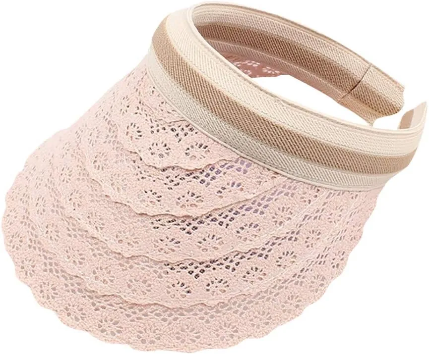 Women Summer Beach Sun Hat Lace Wide Brim Visor Hat Floppy Foldable Sun Protection Cap Vacation Travel Accessories