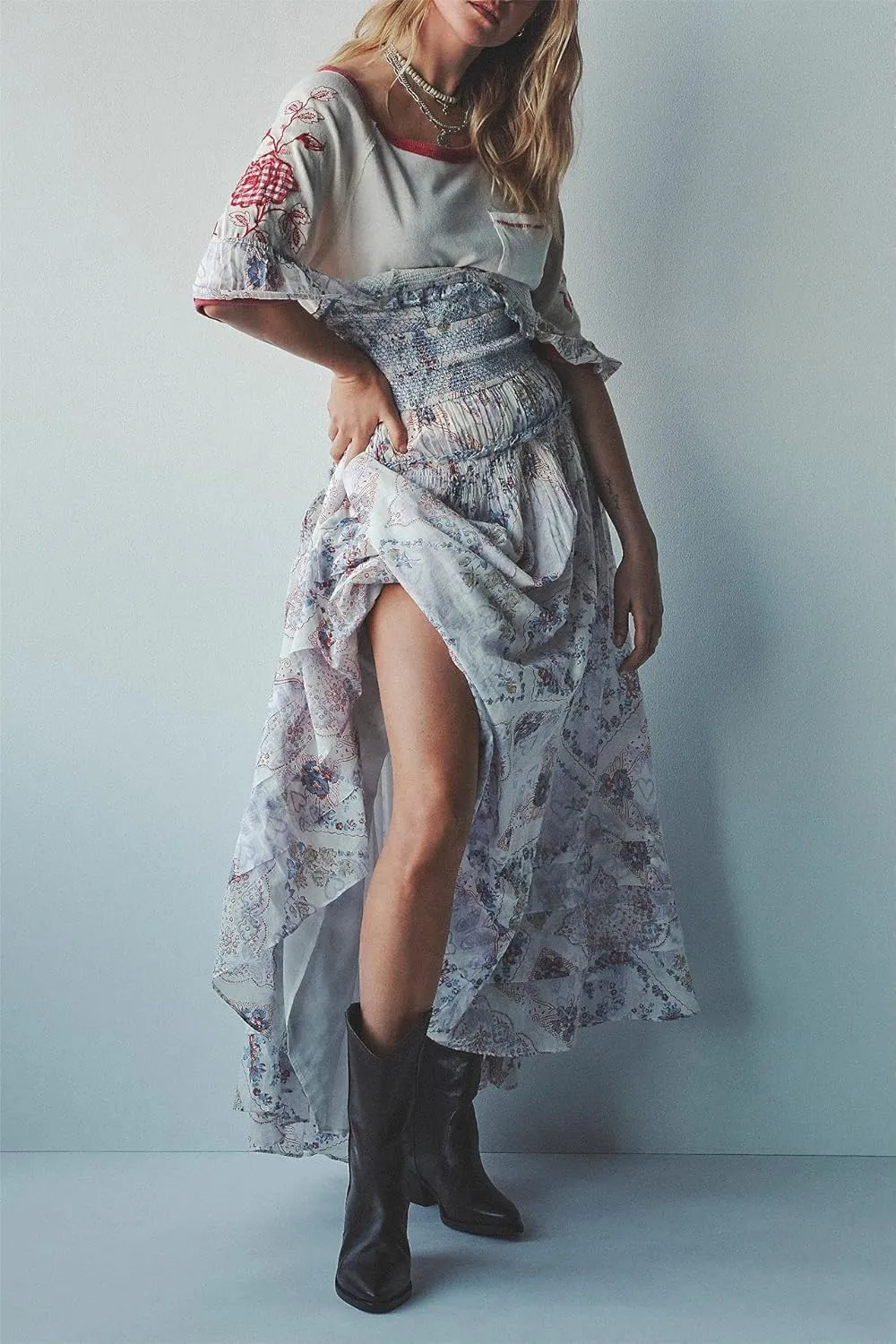 Women Summer Boho Floral Maxi Dress Cap Sleeve Sweetheart Neck Flowy Beach Dress Y2K Bohemian Sundress