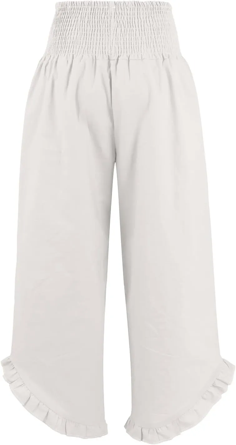 Women Summer High Waisted Cotton Linen Palazzo Pants Wide Leg Long Lounge Beach Pant Trousers with Pocket