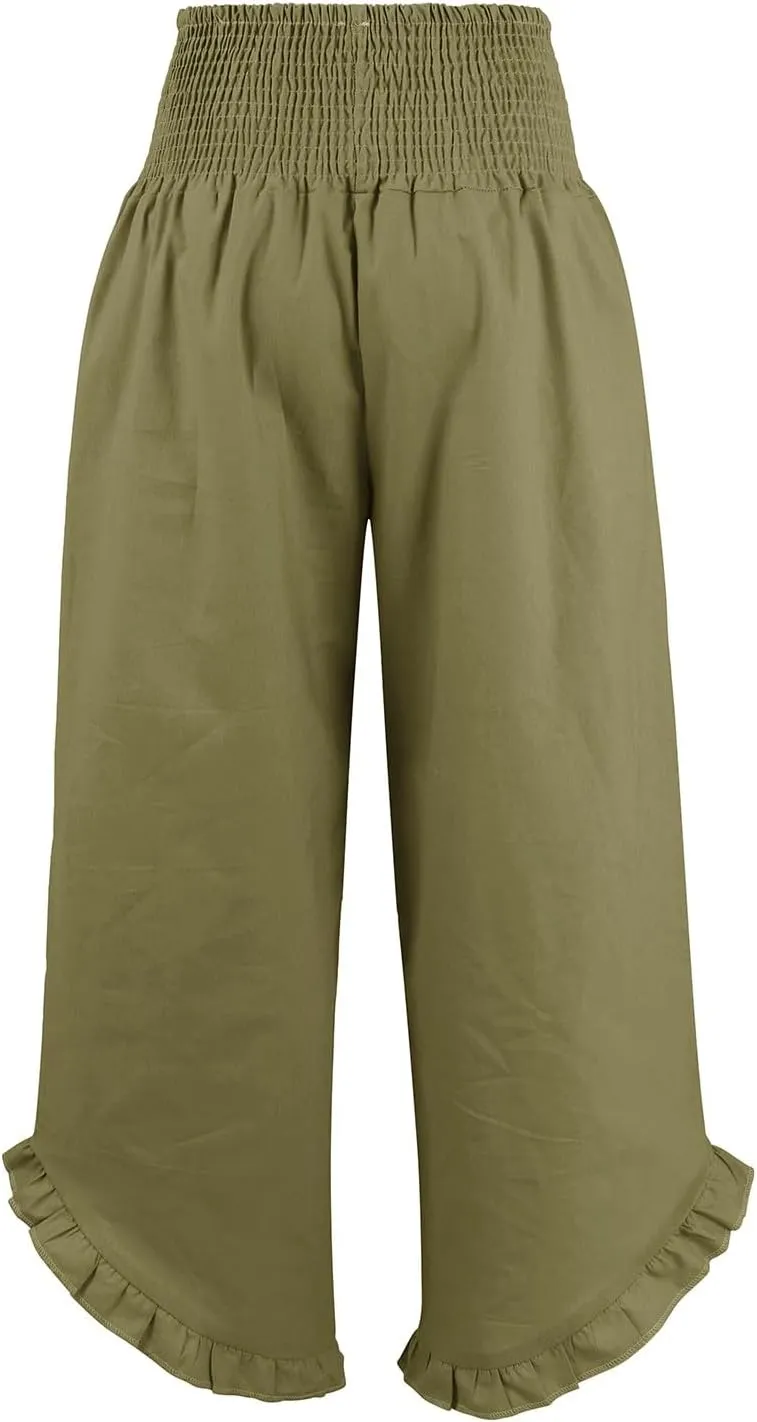 Women Summer High Waisted Cotton Linen Palazzo Pants Wide Leg Long Lounge Beach Pant Trousers with Pocket