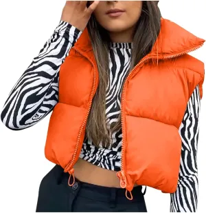 Women Winter Coats Cropped Puffer Vests Lightweight Zip up Jackets Sleeveless Warm Vest Padded Coats