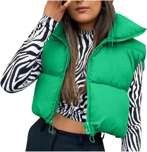 Women Winter Coats Cropped Puffer Vests Lightweight Zip up Jackets Sleeveless Warm Vest Padded Coats