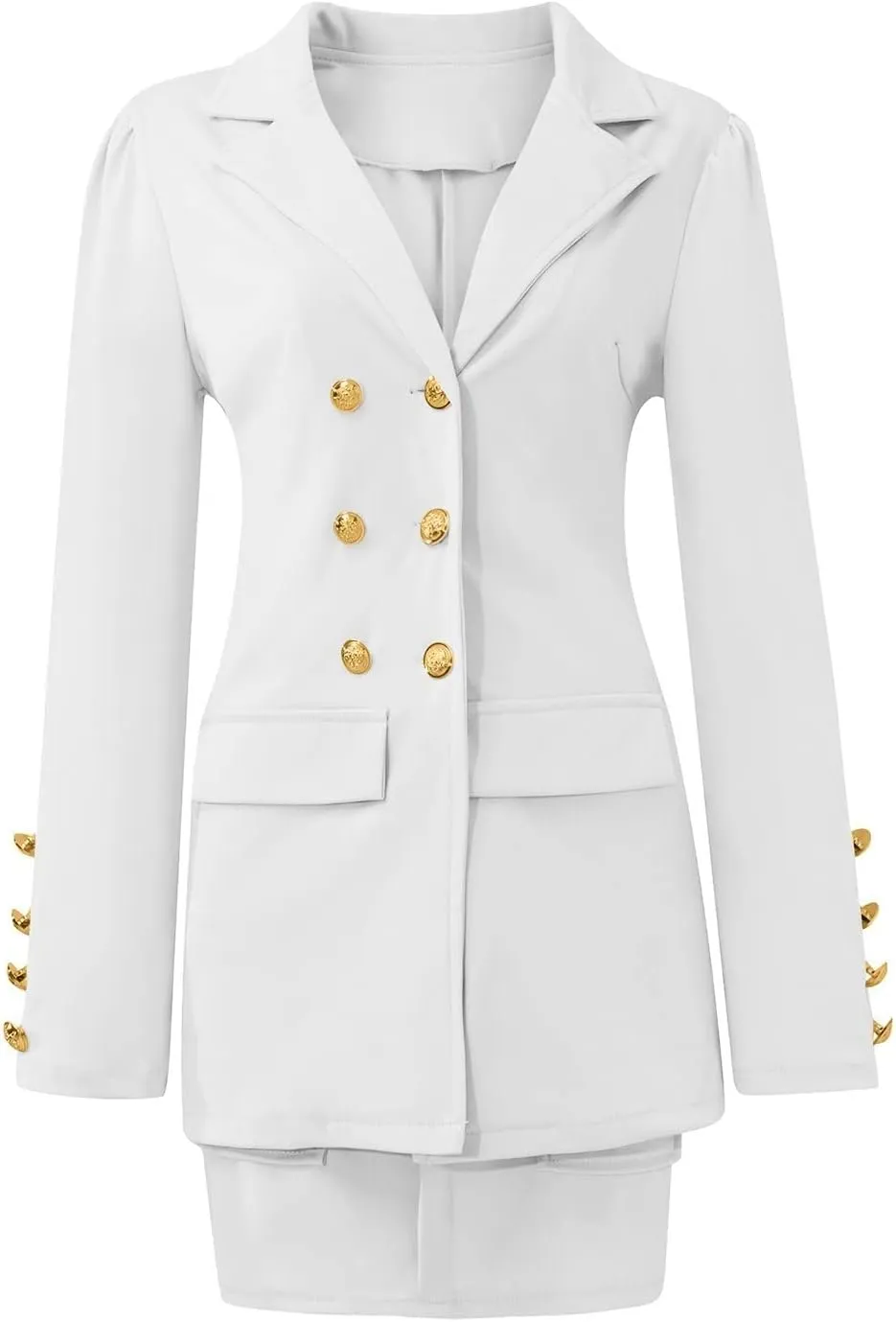 Women's 2 Piece Outfits Casual Solid Long Sleeve Suits Button Work Coat High Waist Blazer Jacket and Mini Skirt Set