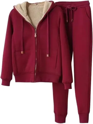 Womens 2 Piece Outfits Fleece Lined Sweatsuits Zip Up Sherpa Lined Hoodie Jacket Sweatpants Tracksuit Set with Pockets
