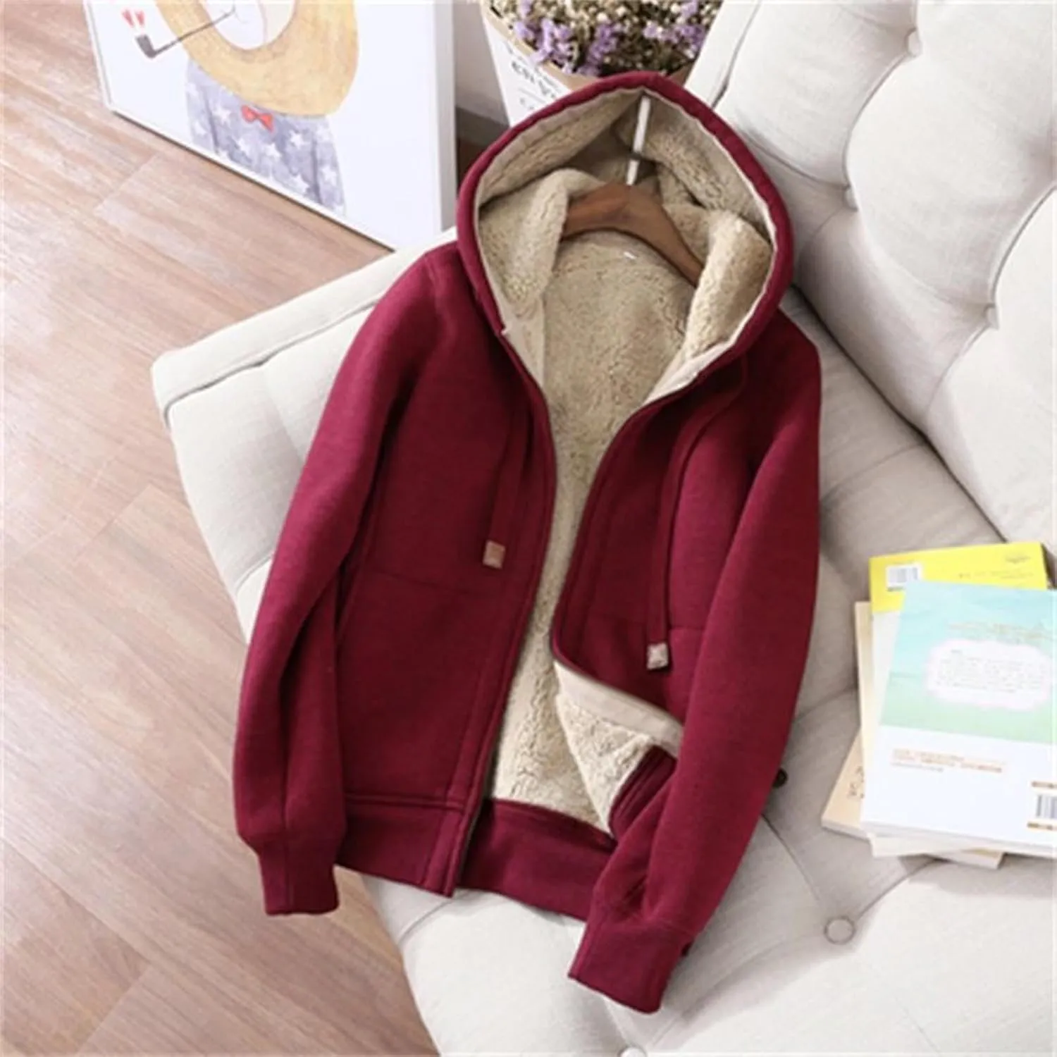 Womens 2 Piece Outfits Fleece Lined Sweatsuits Zip Up Sherpa Lined Hoodie Jacket Sweatpants Tracksuit Set with Pockets