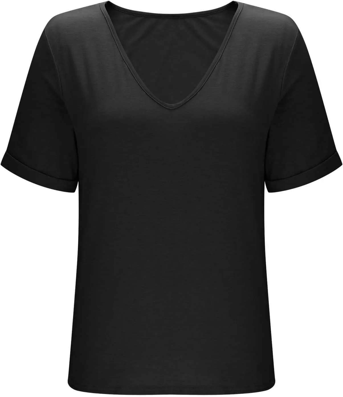 Womens Basic V Neck Short Sleeve T Shirts Loose Fit Roll Up Sleeve Tee Tops Summer Cute Gym Fashion Clothes