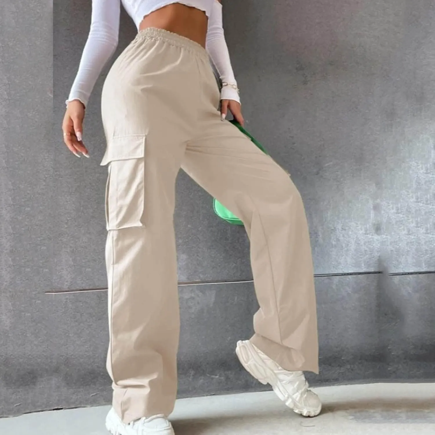Women's Belt Less High Waisted Wide Leg Trousers Straight Leg Relaxed Trousers Casual Trousers Glitter