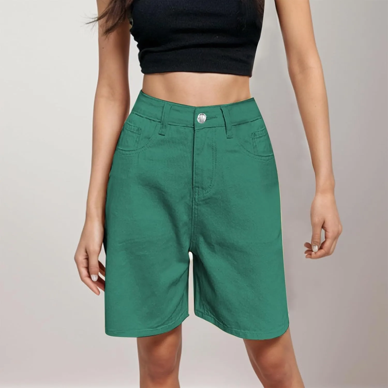 Womens Bermuda Shorts Baggy Casual Summer Shorts Knee Length Hiking Shorts Trendy Stretch Denim Shorts with Pockets